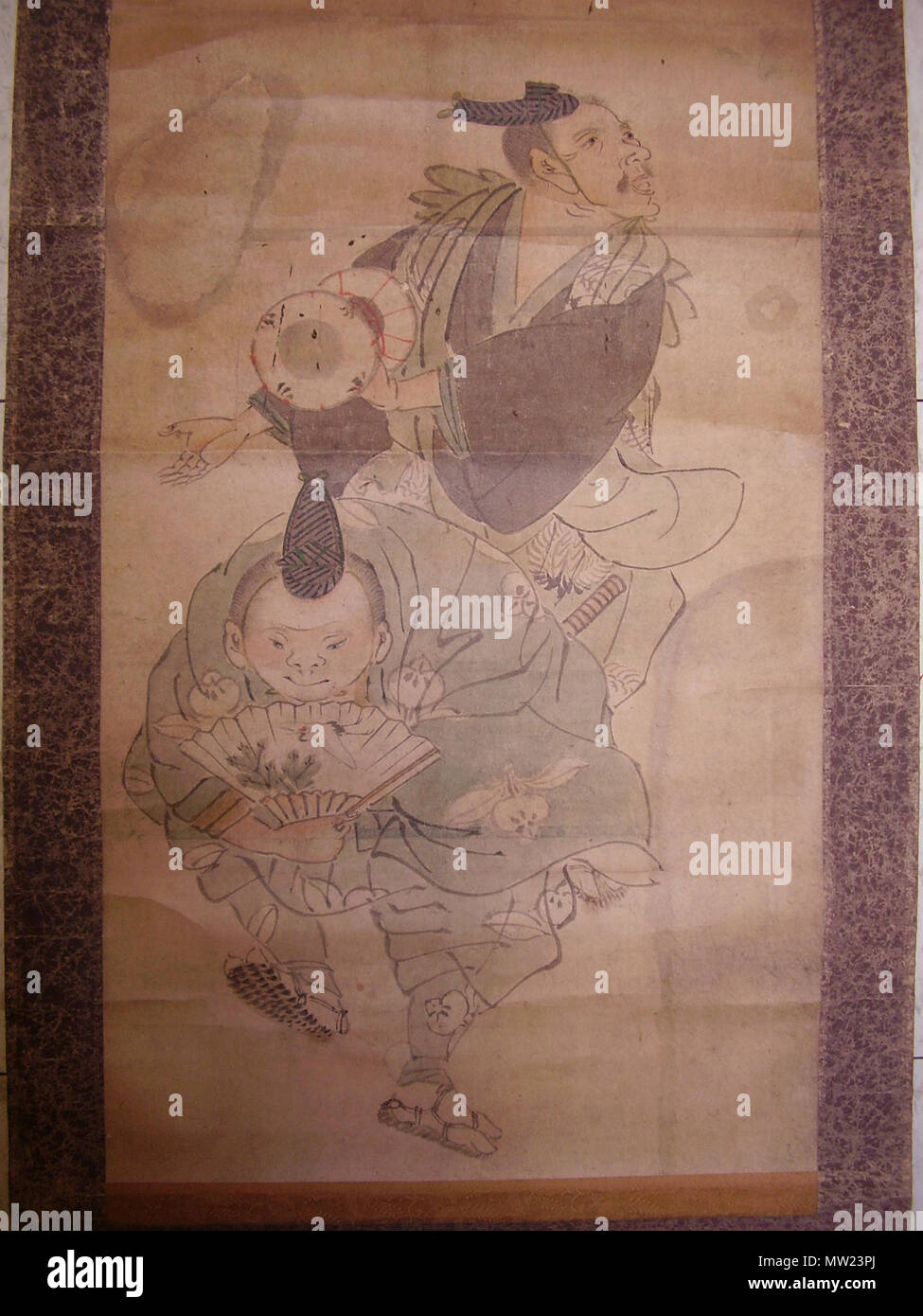 . Englisch: Blättern montierte Gemälde der Darstellung eines traditionellen Japanischen 2-Mann Komödie Team wissen, wie anzai 'M' (Oberbegriff). Tinte und Wasserfarben (?) auf dem Papier. Unsigned, Künstler unbekannt. Japan, Ende 19. Jahrhundert oder früher. 18?? (Ursprüngliche Lackierung). Selbst erstellte Fotos, Gemälde von unbekannter Künstler (unsigned) 651 Wittig-ptg-01. ref-shot-02 Stockfoto