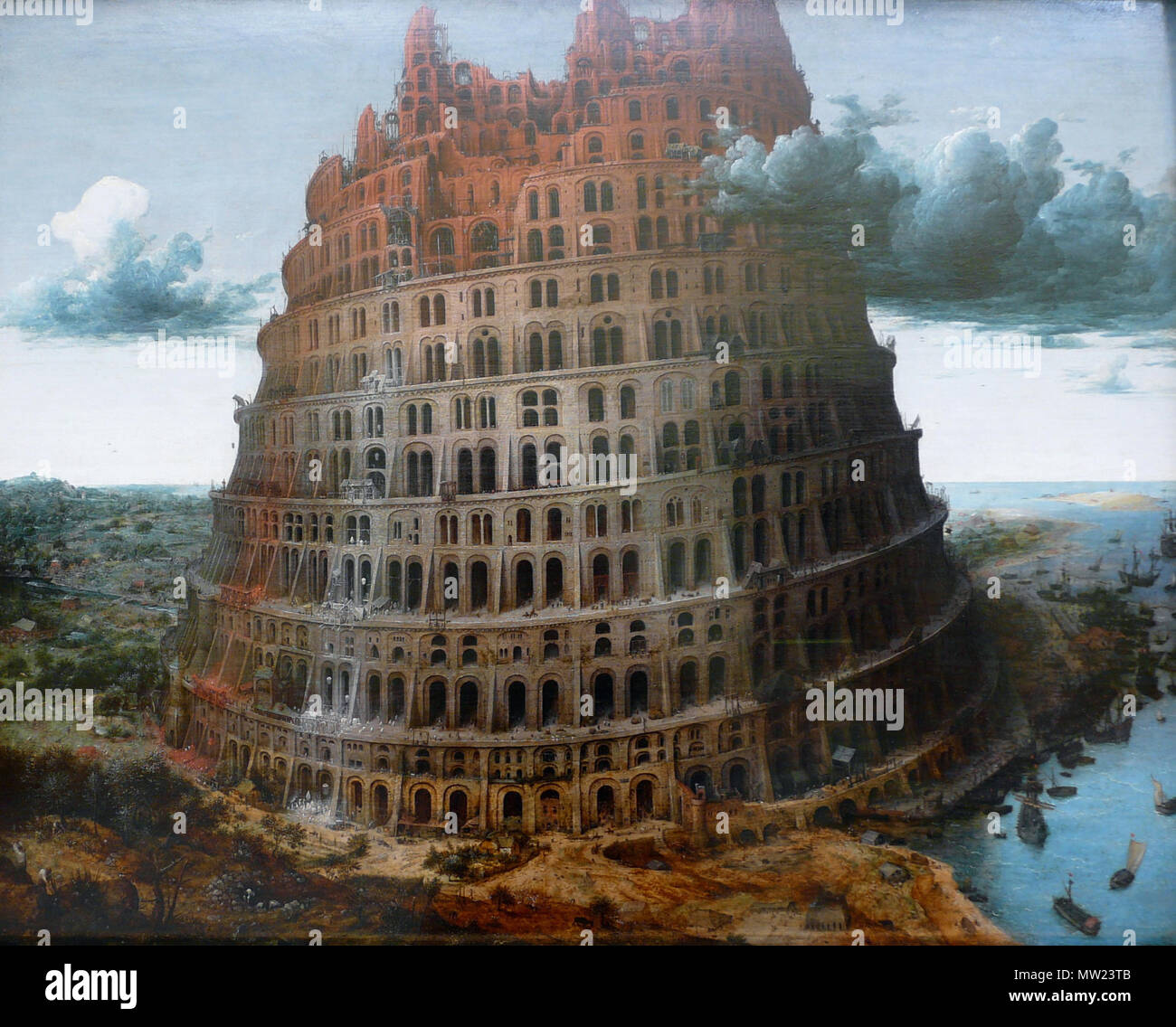 . Pieter Bruegel de Oude (1525-1569) Der Turm von Babel Bruegel zeigt hier die biblische Geschichte von Rücksichtslosigkeit des Menschen und die babylonische Verwirrung von Sprachen. nahm er Inspiration für dieses Gemälde aus dem Kolosseum in Rom. Bruegel verbeeldt Click het bijbelverhaal über de overmoed van de mensheid en de Babylonische spraakverwarring. Hij liet Zürich voor dit schilderij inspireren Tür het Kolosseum in Rom. Foto genomen op 21 Juni 2009 tijdens Midzomer evenement voor WLANL georganizeerd Tür das Museum Boijmans van Beuningen in Rotterdam. 21 Juni 2009, 14:00 jankie jankie 651 WLANL --De toren Va Stockfoto