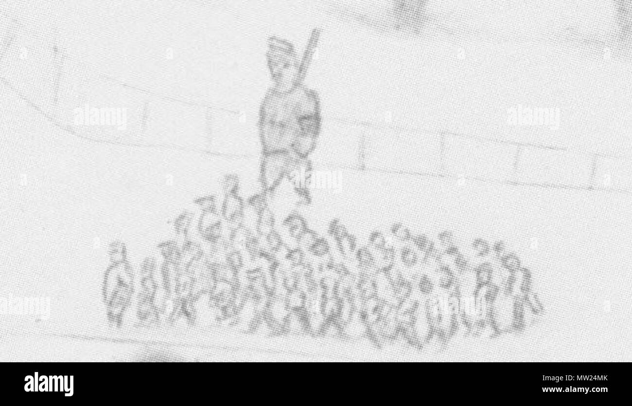 . English: Gruppe von Gefangenen unter SS-Bewachung, Weg zur Zwangsarbeit im Hüttenwerk Ca. 1943, Detail einer Zeichnung. 22 Februar 2014, 12:41:41. Zeichner unbekannt, kinderzeichnung, Urheber im Holocaust verschollen bzw. verstorben 662 Zwangsarbeitslager Trinec, Detail Stockfoto