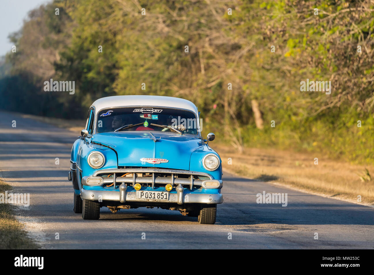 Classic 50er Chevrolet Bel Air Taxi, lokal bekannt als "almendrones" in der Stadt Cienfuegos, Kuba. Stockfoto