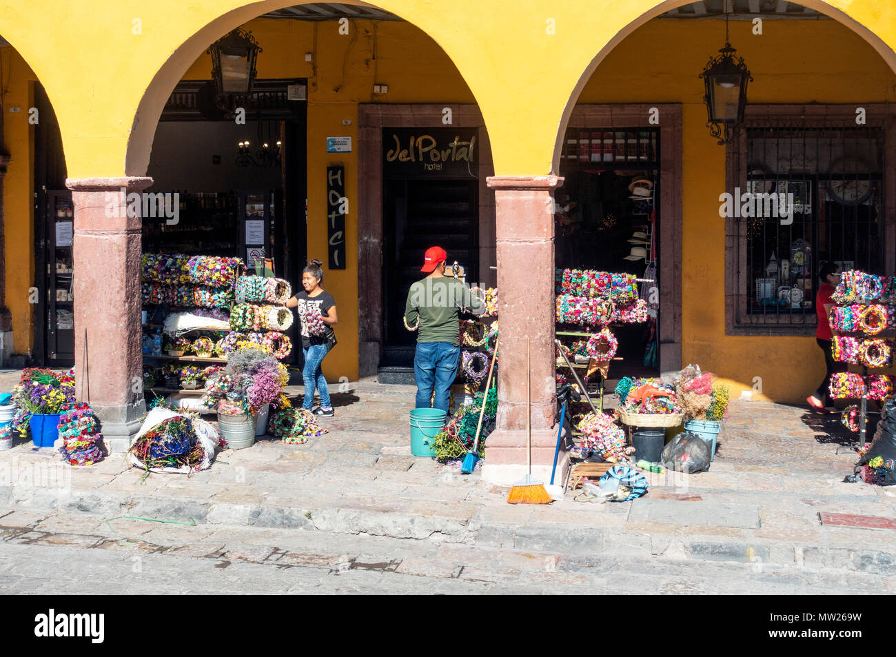 Blume Anbieter in La Jardin in San Miguel de Allende, Mexiko Stockfoto