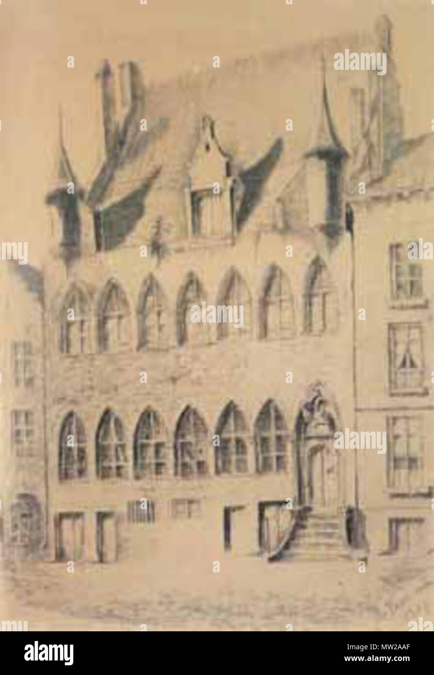 . Deutsch: Haus Utenhovensteen bin Vrijdagmarkt in Gent, 1839 niedergelegt. 1644/1837. A. Sanderus: Flandria Illustrata, Köln 1641/44 bzw. Bleistiftskizze von M. von 1837 623 Utenhovensteen Vanderven Stockfoto