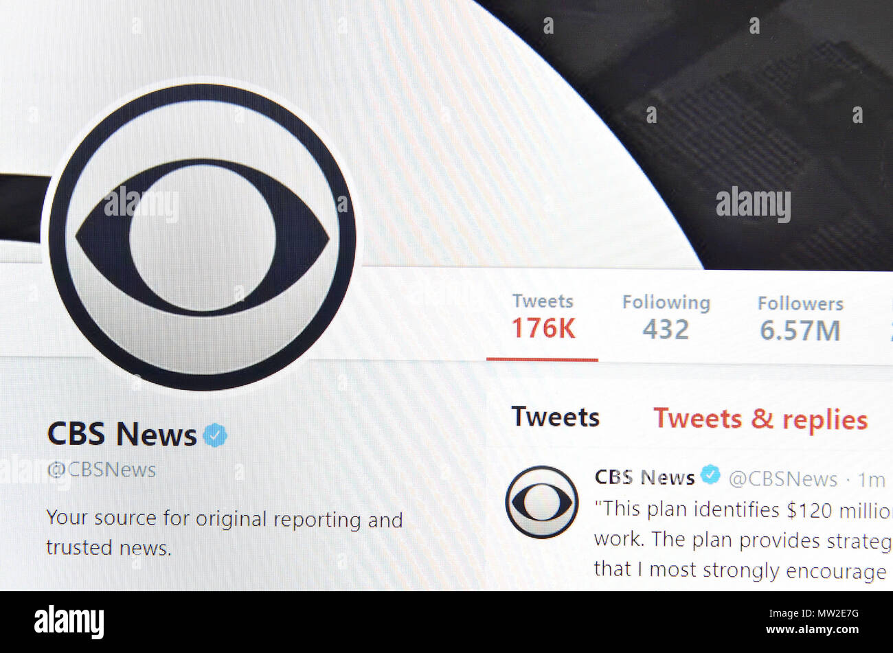 CBS Nachrichten Twitter Seite (2018) Stockfoto