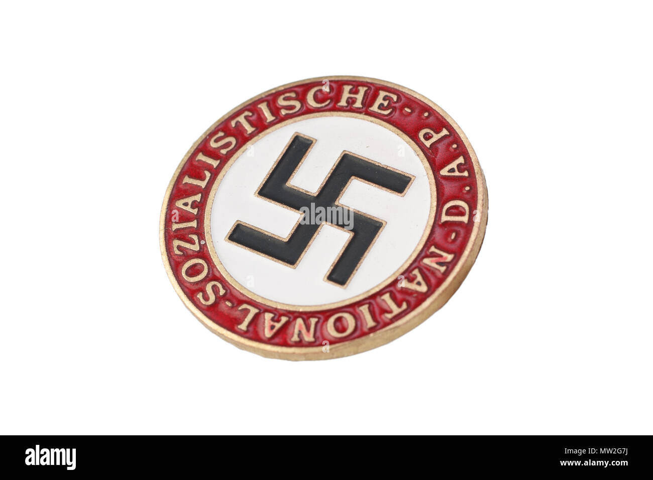 Die Nationalsozialistische Deutsche Arbeiterpartei Abzeichen isoliert auf weißem Stockfoto