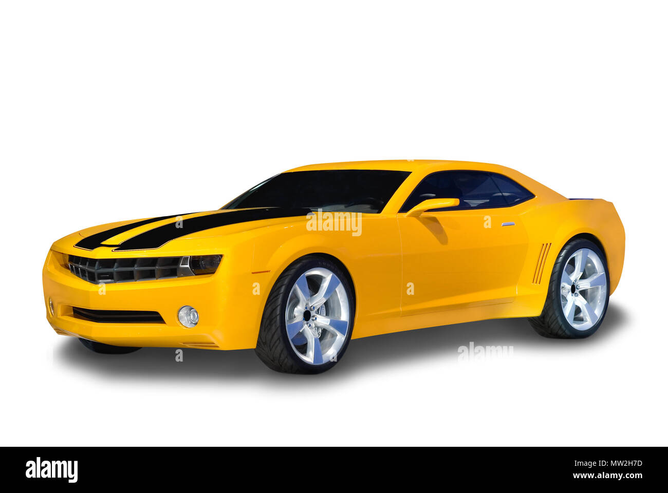 Marke neue gelbe Chevrolet Camaro Sportwagen mit Classic Retro Design. Auf  einem weißen Hintergrund mit einem Schatten ausführlich unter dem Auto  gezeichnet isoliert. Ein Stockfotografie - Alamy