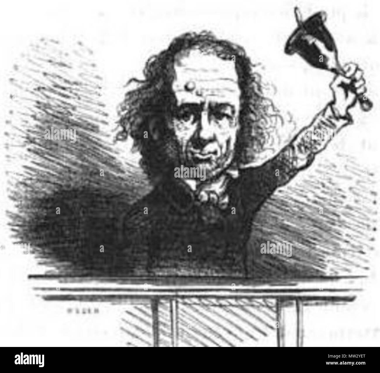 . Français: Karikatur de Marie présidant l'Assemblée Constituante en Juin-juillet 1848, par Cham. 1850. Cham (Amédée de Noé) 398 Marie par Cham Stockfoto