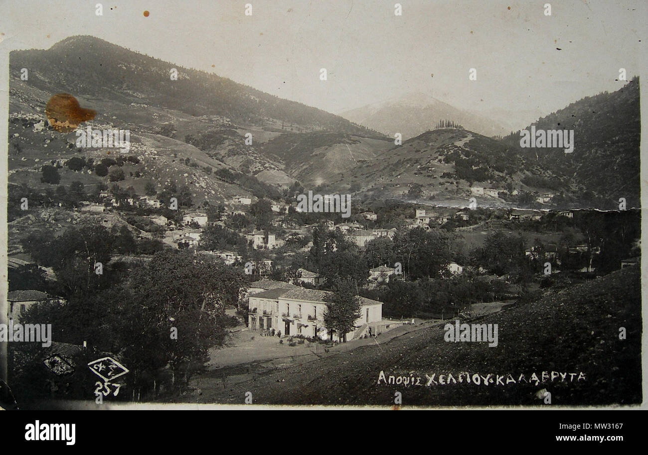 . Englisch: Blick auf Chlemos Berg und Kalavryta Ελληνικά του: Άποψη Χελμού από τα Καλάβρυτα. 20. Unbekannt 332 Kalavryta Postkarte Stockfoto