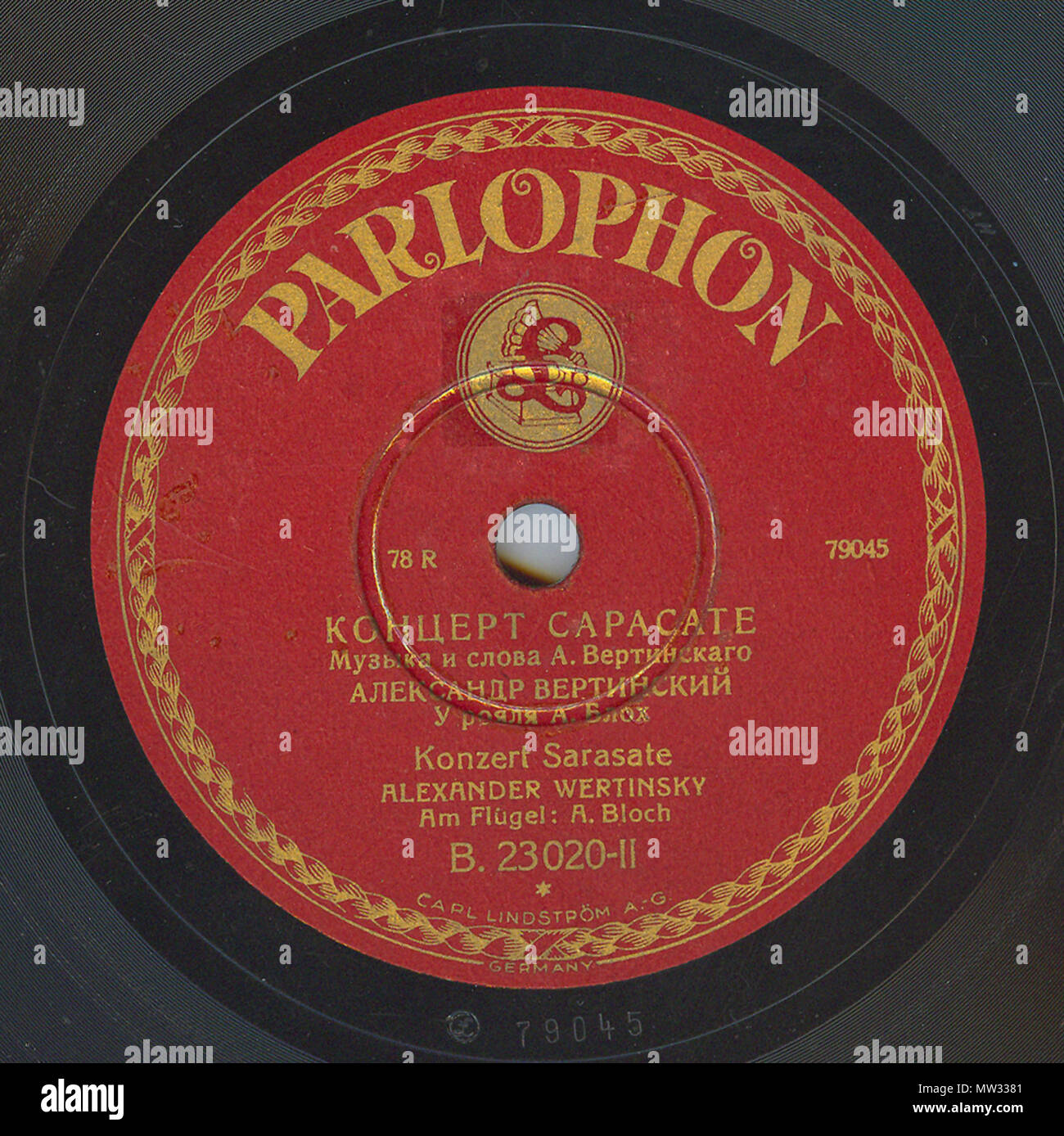 . Englisch: Vertinsky Parlophone B. 23020 02. 6. April 2010, 12:00:52. Parlophone 629 Vertinsky Parlophone B. 23020, 02. Stockfoto