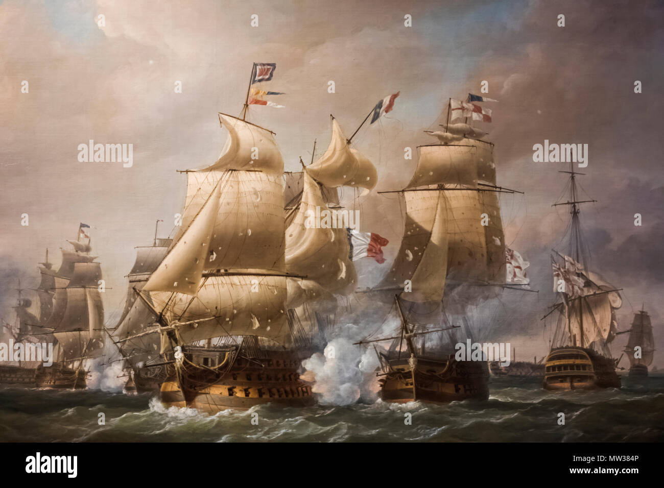 England, Gemälde von duckworth's Action aus San Domingo am 6. Februar 1806 von Nicholas Pocock vom 1808 Stockfoto