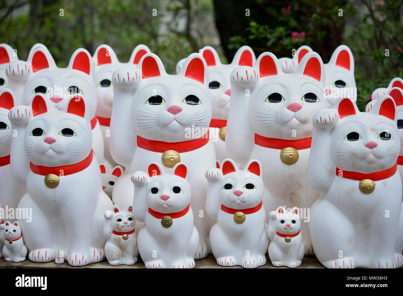 Maneki Neko - glückliche Katzen bei Goutokuji Schrein, Tokio, Japan Stockfoto