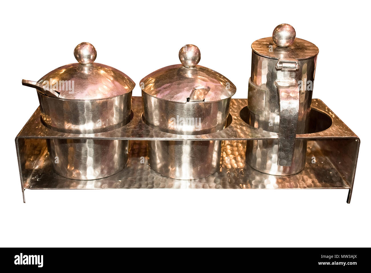 Würzen mit Edelstahl zu kreativ für die Gestaltung und Dekoration auf Hintergrund isolieren. Platz kopieren. Stockfoto