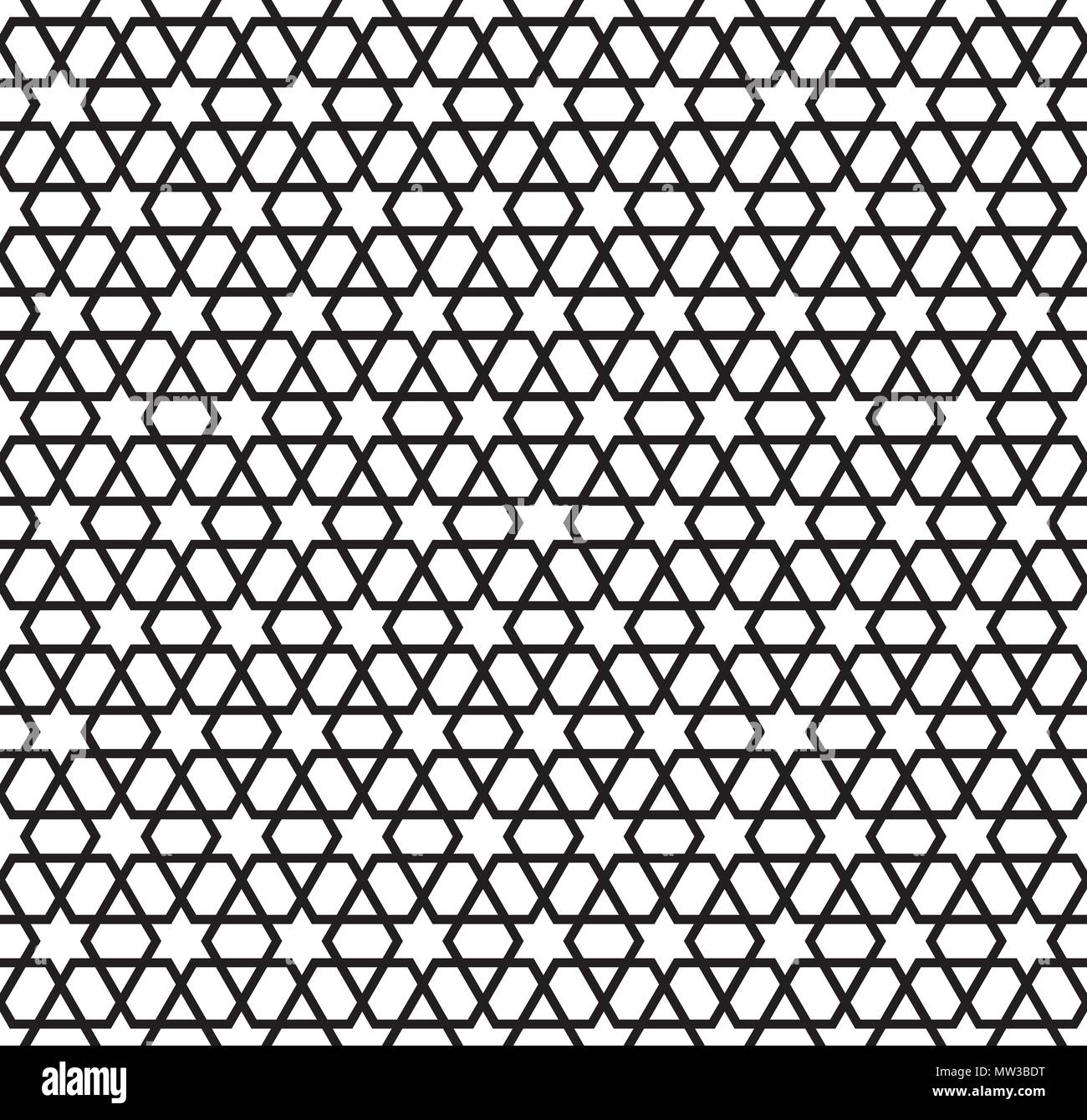 Nahtlose Muster in Schwarz und Weiß im Durchschnitt Linien. Basierend auf Arabisch geometrische Muster. Stock Vektor