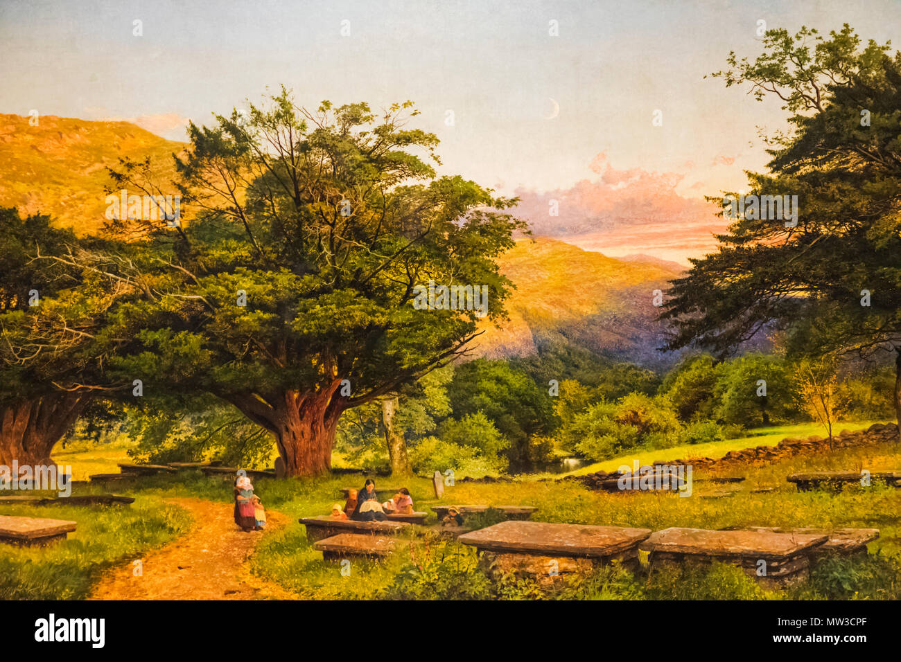 England, London, London, Guildhall, Guildhall Art Museum, Malerei an der Kirche auf Betwys-y-Coed in Wales von Benjamin Williams Leader vom 1. Stockfoto