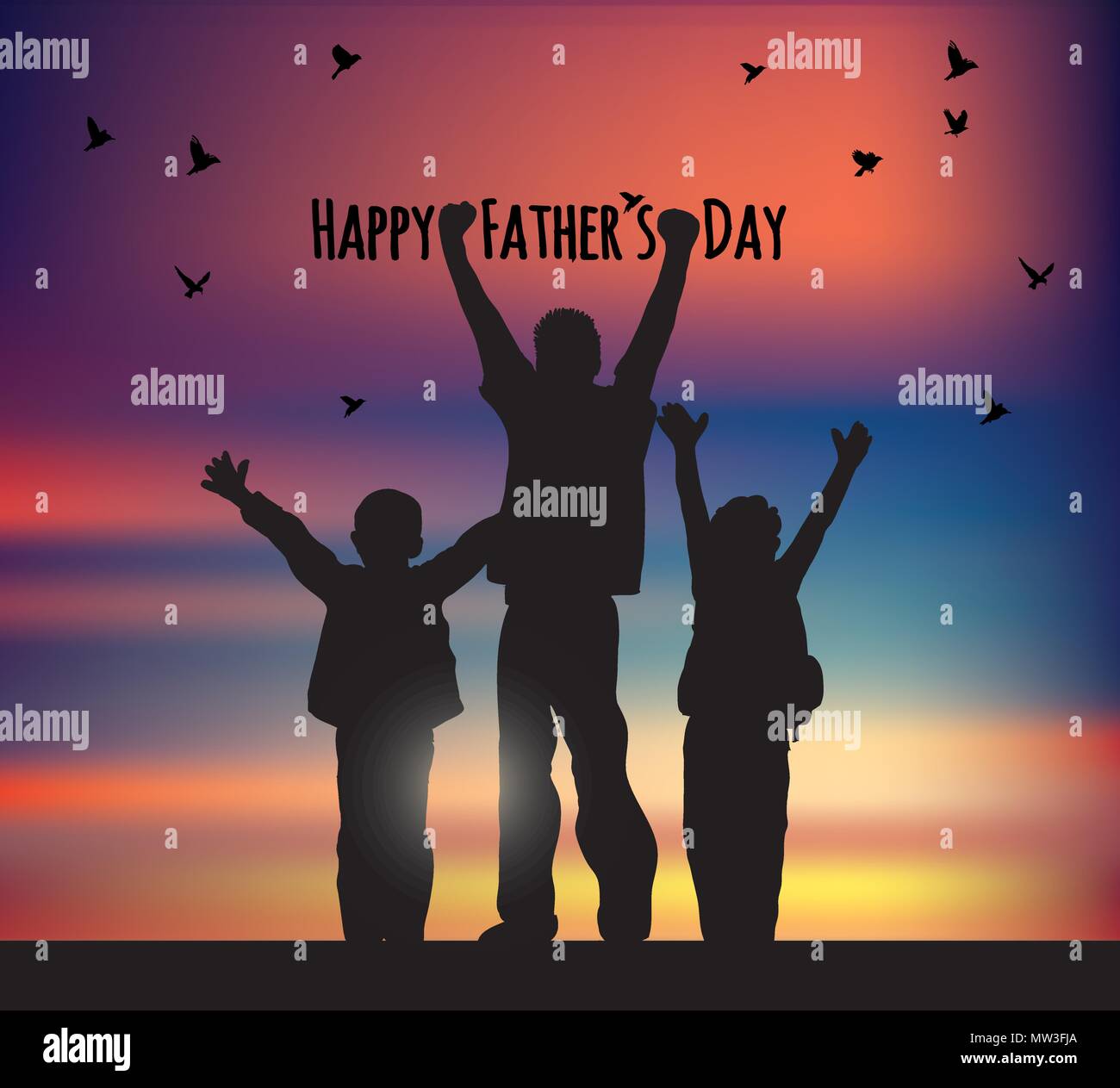Vatertag Kinder Vögel und Sky Grußkarte Stock Vektor