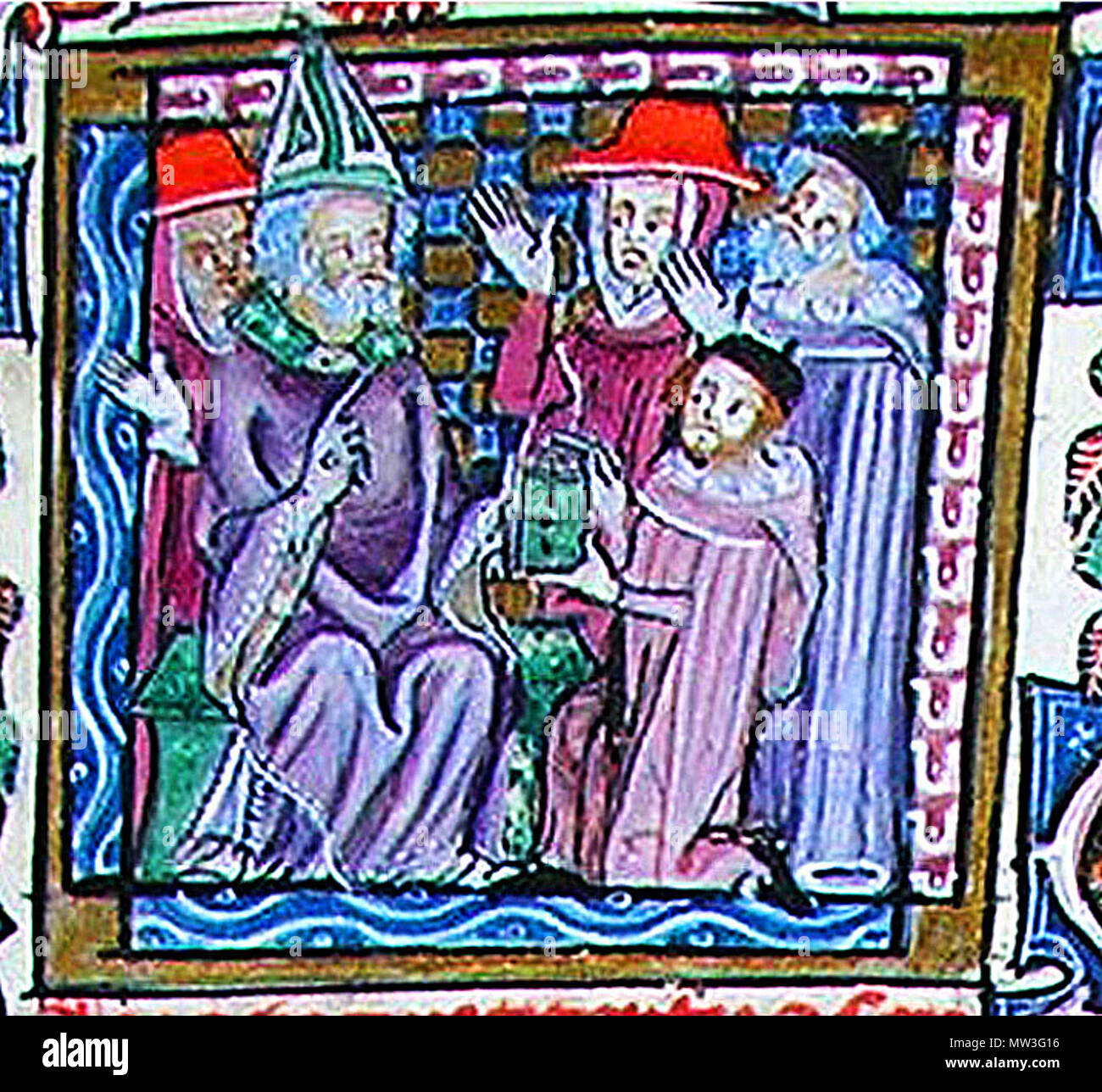 90 Bonifatius VIII. recevant les Décrétale commentées par Johannes Monachus Stockfoto