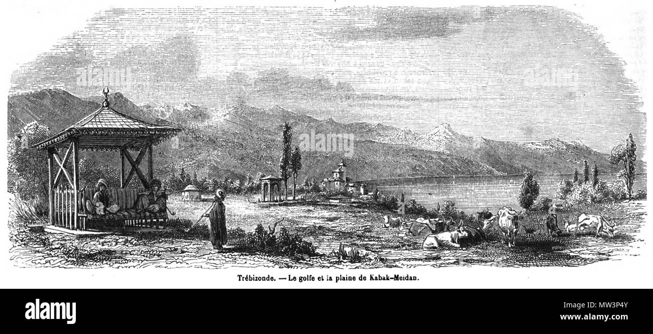 . Deutsch: "Trebizonde - Le Golfe et la Plaine de Kabak-Meidan' von L'Illustration Magazine 1849, Nr. 331. (Trabzon, Türkei). 15 Juni 2014, 16:25:14. M. Adalbert de Beaumont 257 Golf und die Ebene von Kabak-Meidan Stockfoto