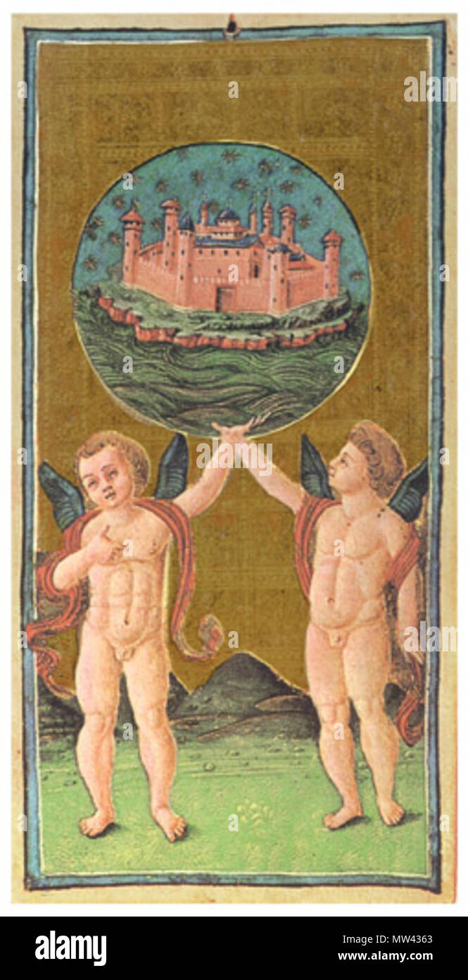 . 日本語: 著作権切れ。 unsicher, wahrscheinlich zwischen 1440 und 1470. 19. September 2010. Anonym 635 Visconti-Sforza tarot Deck. Die Welt Stockfoto