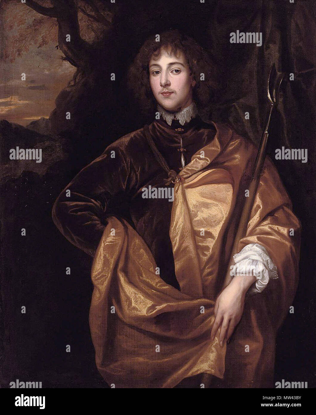 . Englisch: Philip Wharton, 4. Baron Wharton (1613-1696) in einer braunen Fell und Gelbe Kap Öl auf Leinwand 126,4 x 102,8 cm. 17. Jahrhundert. Nach Sir Anthony Van Dyck 480 Philip Wharton, 4. Baron Wharton (1613-1696) (Kopie) Stockfoto