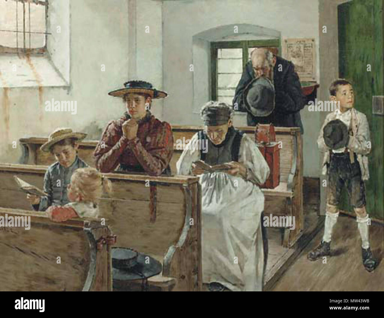 . Englisch: Josef Molitor von Mühlfeld (1856-1890) "Morgengebet unterzeichnet 'Molitor." (unten links) Öl auf Leinwand, 25 x 32 1/2 in. (63,5 x 82,6 cm.). In den 1880ern. Joseph Molitor von Mühlfeld 421 MolitorPrayers Stockfoto
