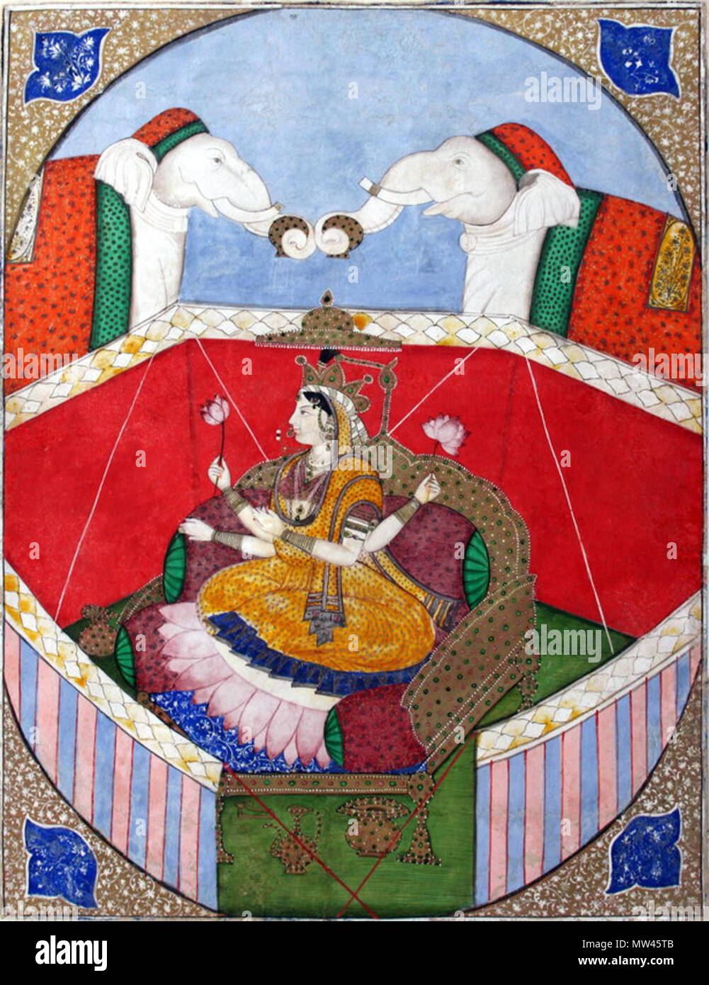 . Deutsch: "Gajalakshmi: Elefanten lustrate der Devi (Göttin) Lakshmi. Kangra, ca. Anfang des 19. Jahrhunderts". Ca. Anfang des 19. Jahrhunderts. Unbekannt 233 Gajalakshmi Stockfoto