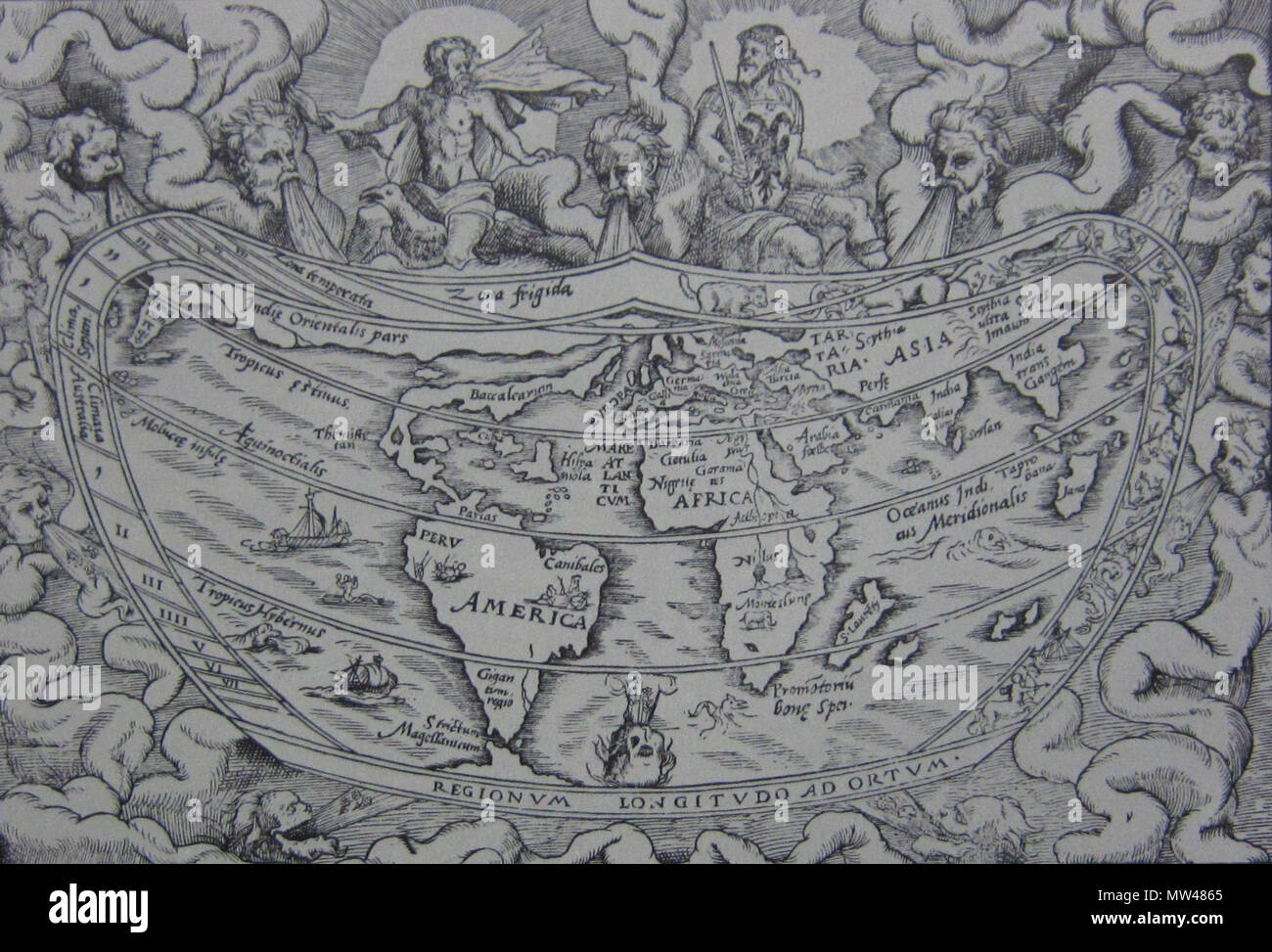 . 日本語: Gemma Frisius, Petrus Apianus 作成 1544 年発行の世界地図の一部 Englisch: Ein Teil der frühe gedruckte Welt Karten. Datum des Originals: 1544. 13. September 2011. Gemma Frisius, Petrus Apianus 5 1544 - Vfdb Stockfoto