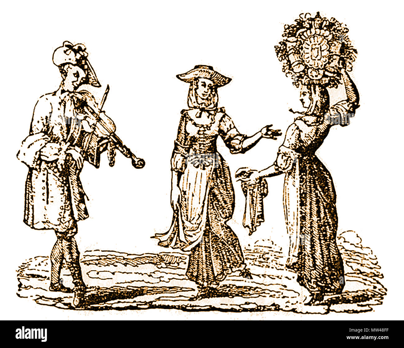 Tag der Feierlichkeiten in Großbritannien, wurden häufig von freudenfeuer begleitet, tanzen um maibäume und der Wahl eines Mai Königin, die in diesem 17. Jahrhundert Bild ist eine Sonne (Fruchtbarkeit) Symbol auf Ihrem Kopf Stockfoto