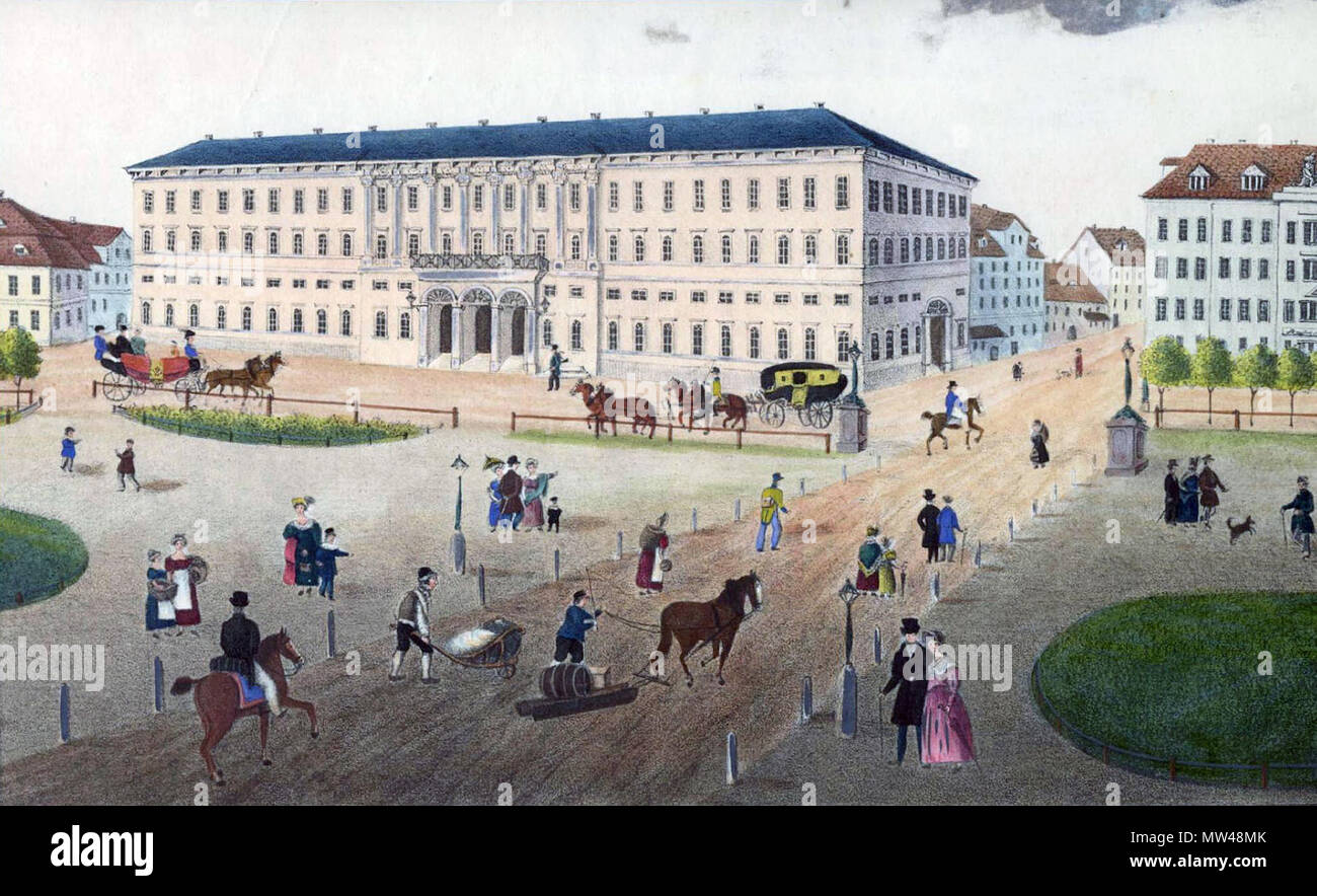 . Deutsch: Das neue Postgebäude in Leipzig, farbige Lithographie von Radegast. ca. 1840. Radegast (Lebensdaten unbekannt) 153 Das Neue Postgebaeude in Leipzig Stockfoto