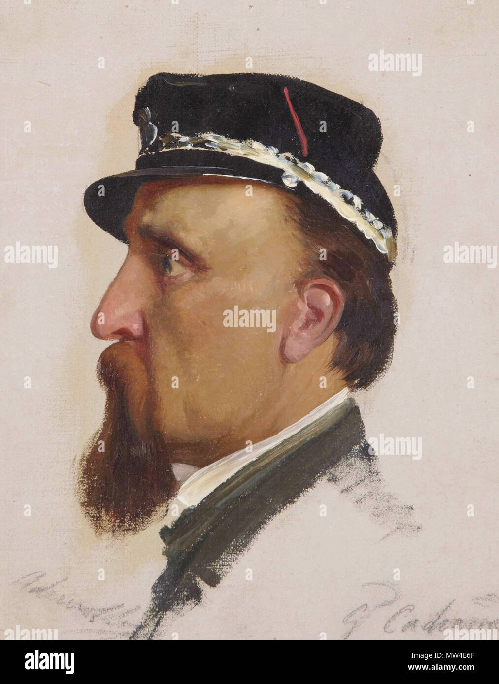 . Englisch: Allgemeine Raffaele Cadorna (1825-1897) Schwarze Kreide Öl auf Leinwand 16,8 x 12,9 cm signiert l l: Ademollo eingeschrieben. l. r.: Gl Cadorna. Jahrhundert 510 Raffaele Cadorna (1825-1897), von Carlo Ademollo (1825-1911) Stockfoto