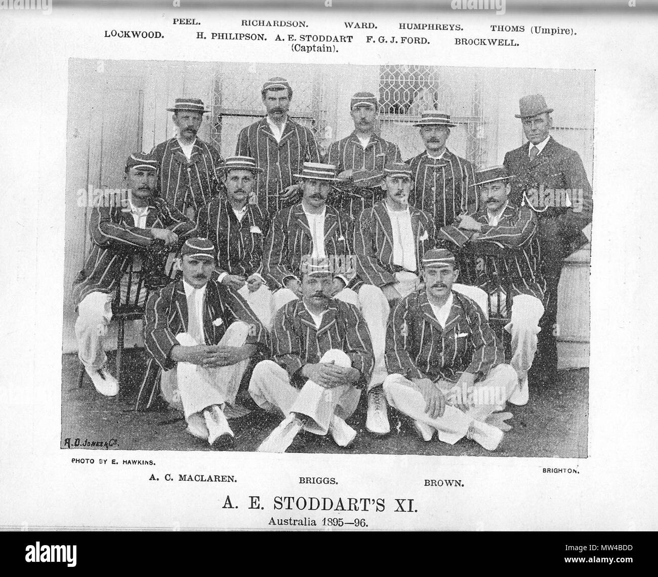 . Englisch: Scan von Andrew Stoddart's XI Cricket Team. 1896. Foto per E Hawkins, Brighton 20A E Stoddart des XI. Stockfoto