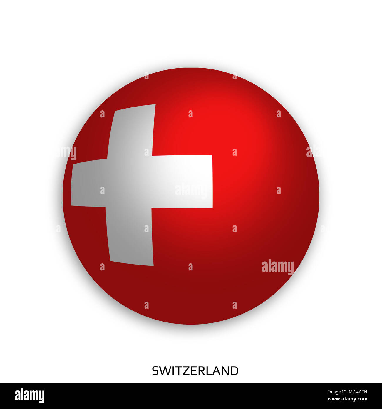 Fußball-Weltmeisterschaft mit der Schweiz Flagge gemacht rund wie Fußball,  Schlagschatten und isoliert auf weißem Hintergrund Stockfotografie - Alamy