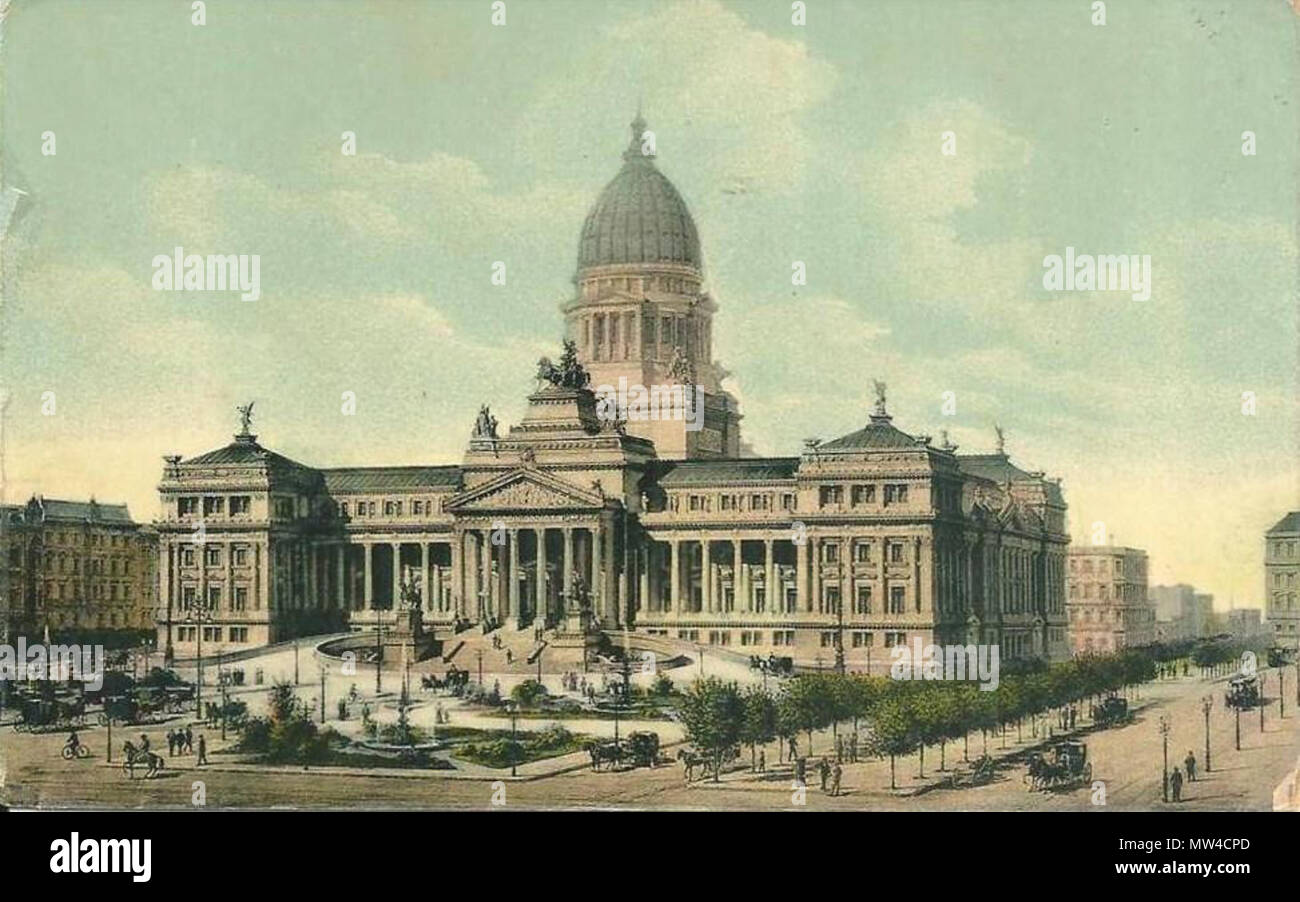 . Español: Pintura del arquitecto Vittorio Meano con el proyecto para el Palacio del Congreso Nacional de la Argentinien, presentada al Concurso realizado En 1896. 1896. Vittorio Meano (1860-1904) 464 Palacio del Congreso Nacional (Vittorio Meano) Stockfoto