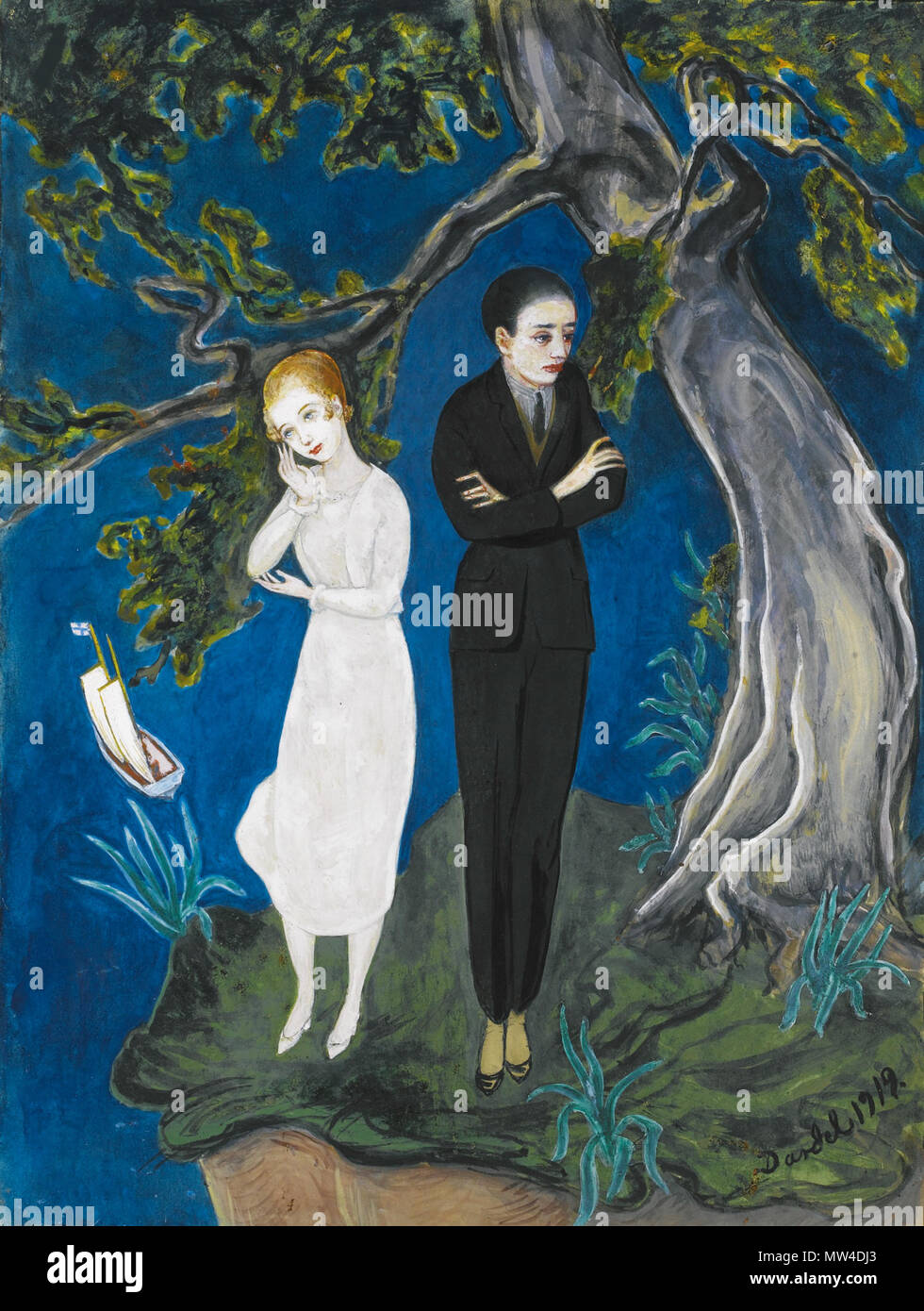 . Englisch: JUNGER MANN IN SCHWARZ, MÄDCHEN IN WEISS Dardel 1919 signiert und datiert unten Rechts Gouache und Feder und Tinte auf Karte 50 von 38 cm, 19 ¾ bis zum 15. 2. August 2012, 11:16:34. Nils von Dardel (1888-1943) 446 NILS von DARDEL "jungen Mann in Schwarz, MÄDCHEN IN WEISS" Stockfoto