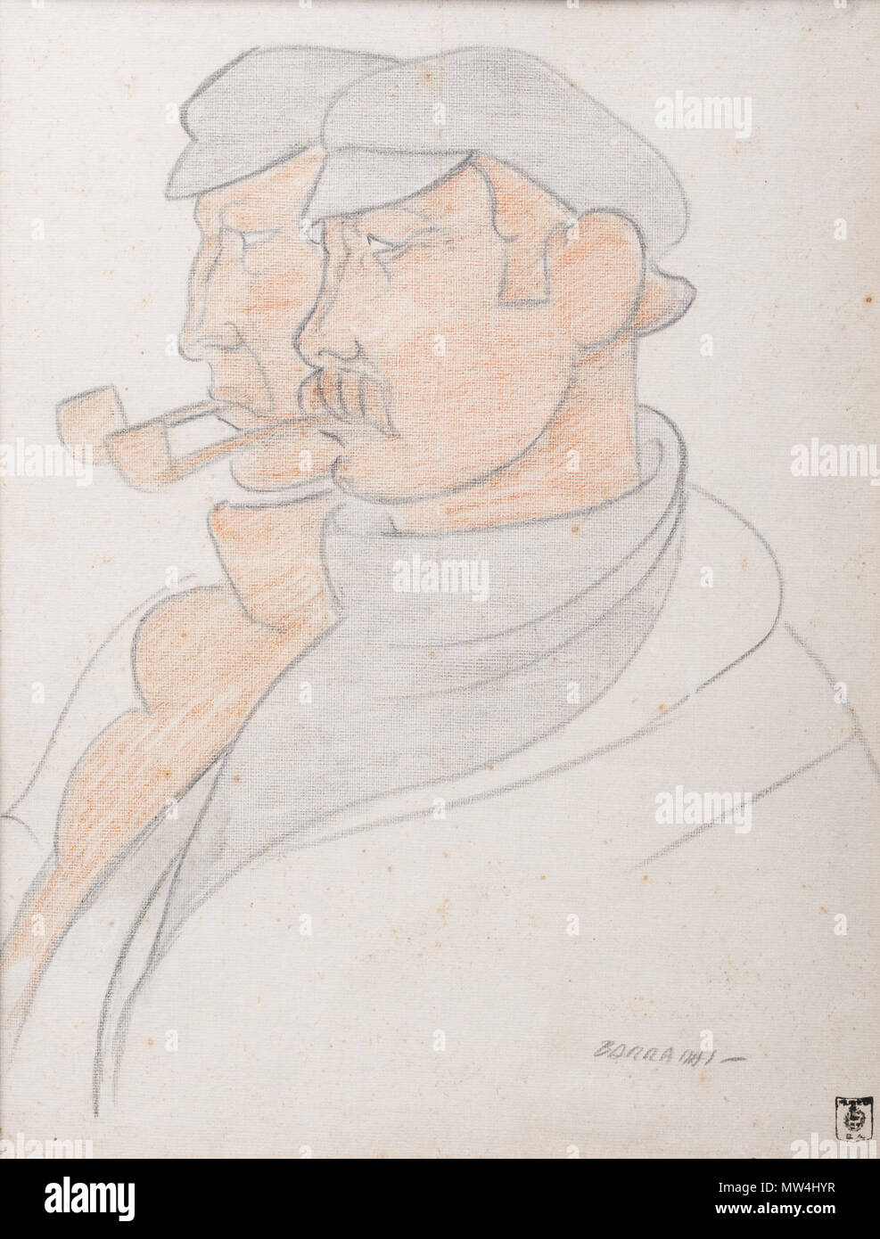 . Español: Obra' Hombres de mar' del Pintor uruguayo Rafael Barradas (1890-1929) Dibujo eine lápiz sobre Papel de 27 cm x 21 cm de Alto de ancho, realizado hacia 1925. Fotografía de la obra tomada por Eduardo Baldizan. ca. 1925. Rafael Barradas (1890-1929) 510 Rafael Barradas - Hombres de Mar Stockfoto