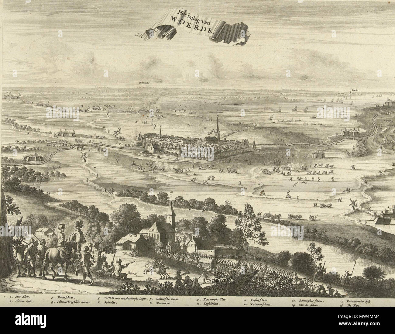 . Nederlands: Het Beleg van Woerden 1575/1576. zwischen 1701 und 1703. Deutsch: Coenraet Decker 276 toegeschreven Aan Het Beleg van Woerden Stockfoto