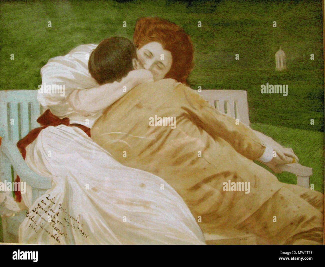 12 1910-08-02 Zur Erinnerung an den 2. August 1910 gewidmet von Deinem Theodor (Krüger), Celle, Weihnachten 1910, Musiklehrer, vermutl. Übermaltes Foto, Jugendstil Stockfoto