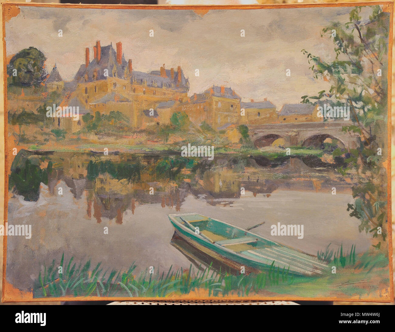 . Français: huile sur toile 50x65-Signée Lucien Jonas - datée 1934. 11 Dezember 2014, 16:20:22. Lucien Jonas 1934 173 Durtal-le Chateau dominant le Loir-Lucien Jonas 1934 Stockfoto