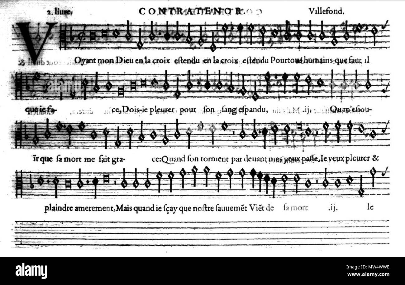 . Français: La Chanson spirituelle Voyant Mon Dieu de Villefont (1578). 26. August 2015. Jérôme Haultin, imprimeur (1578) 633 Villefont Voyant Stockfoto