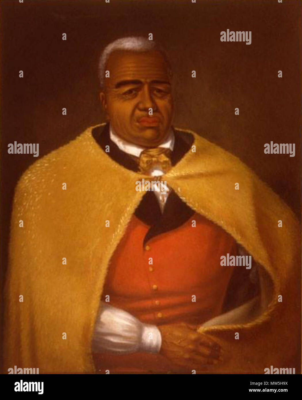 . Kamehameha I. Portrait von Kamehameha III auf der Grundlage der ursprünglichen Leben Darstellung von Ludwig Choris. Das Gemälde wurde von James Gay Sawkins 1850 getan und ist anscheinend die einzige historische Eine, zeigt den König in der ʻAhu ʻUla. Es hängt in der Grand Hall des Iolani Palast. 1850 333 Kamehameha I, Portrait von James Gay Sawkins Stockfoto