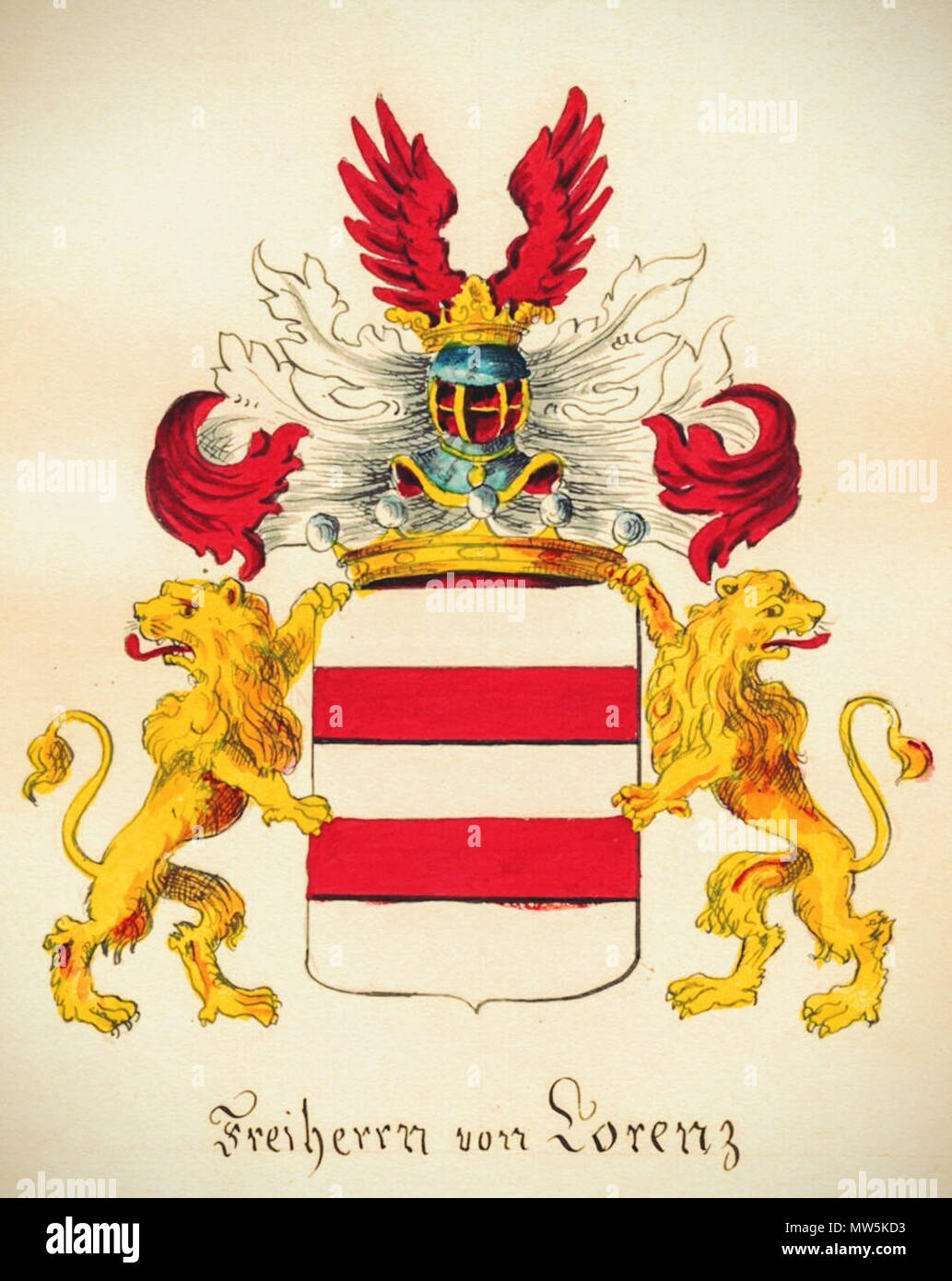 . Wappen der Freiherrn von Lorenz (seit 1790). um 1870. Adalbert Ritter Kral von Dobra Nova (1844-1913) 376 Lorenz-Wappen Stockfoto