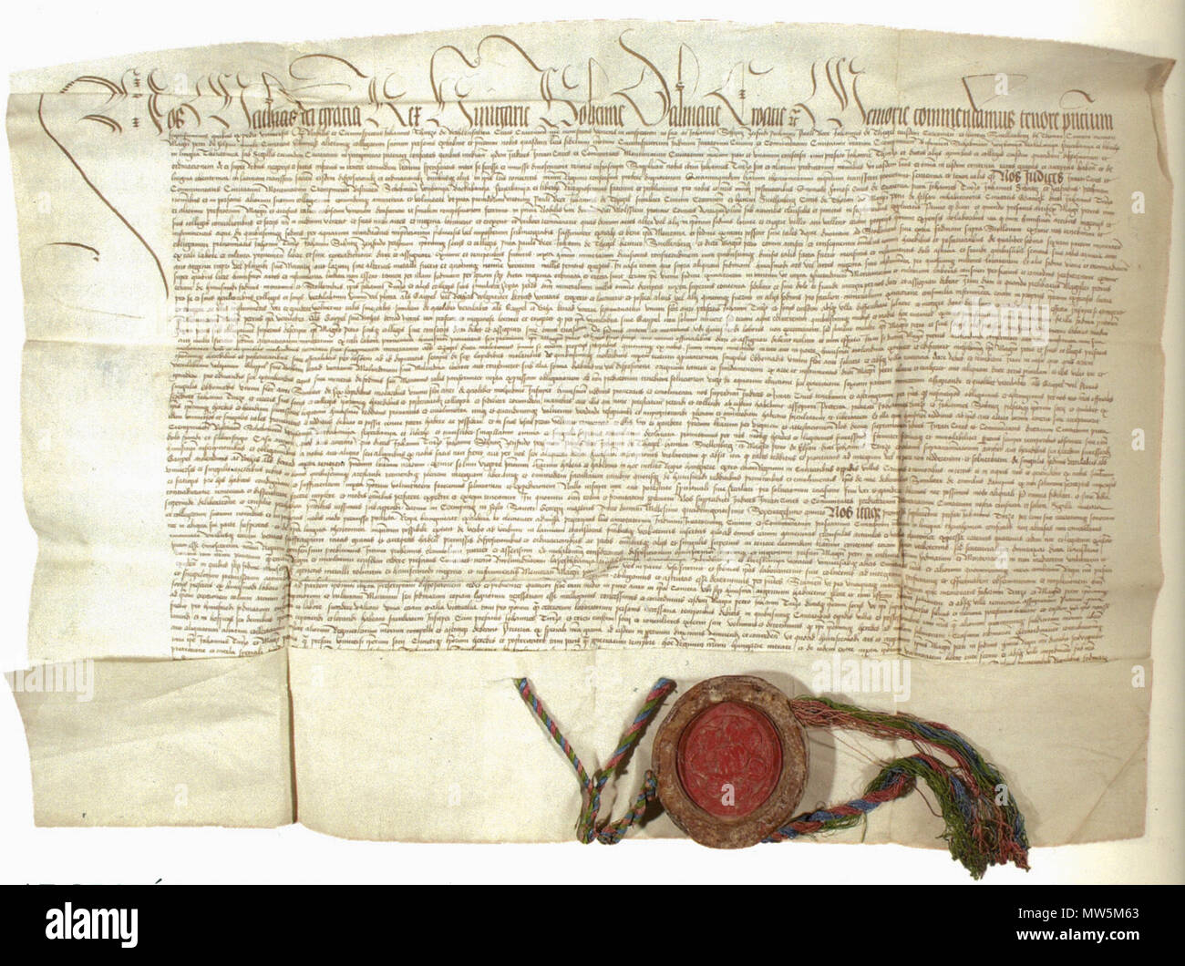 470 Patent von Matthias Corvinus für die Familie Thurzó Stockfoto