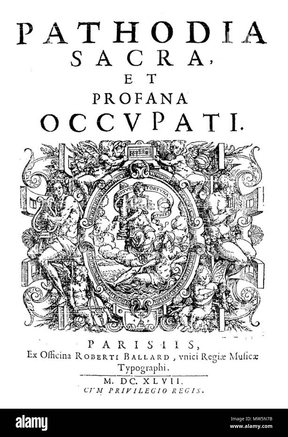 . Français: Page de titre de la Pathodia Sacra et Profana de C. Huygens (1647). 1647. Constantijn Huygens (1596-1687) 288 Huygens - Pathodia 1647 Stockfoto