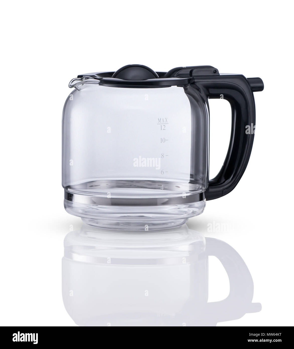 Glasbehälter aus Kaffeemaschine auf weißem Hintergrund mit Glasbehälter aus Kaffeemaschine auf weißem Hintergrund mit