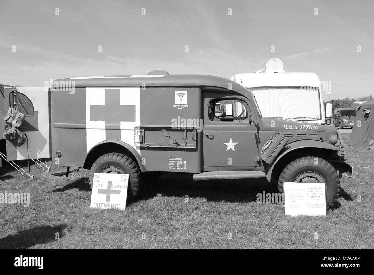 Militärfahrzeuge in Llandudno, Wales Stockfoto