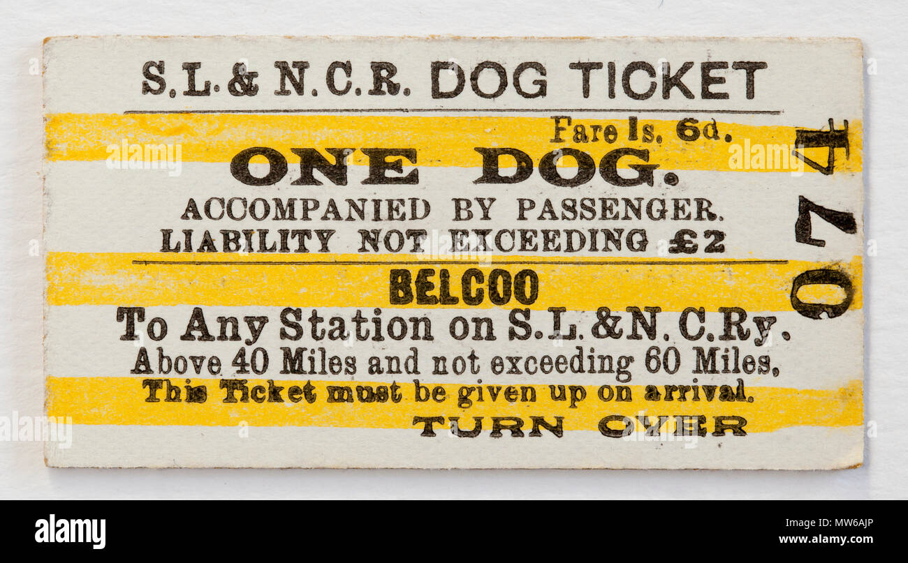 Vintage SL&NCR Bahn Ticket ein Hund Stockfoto