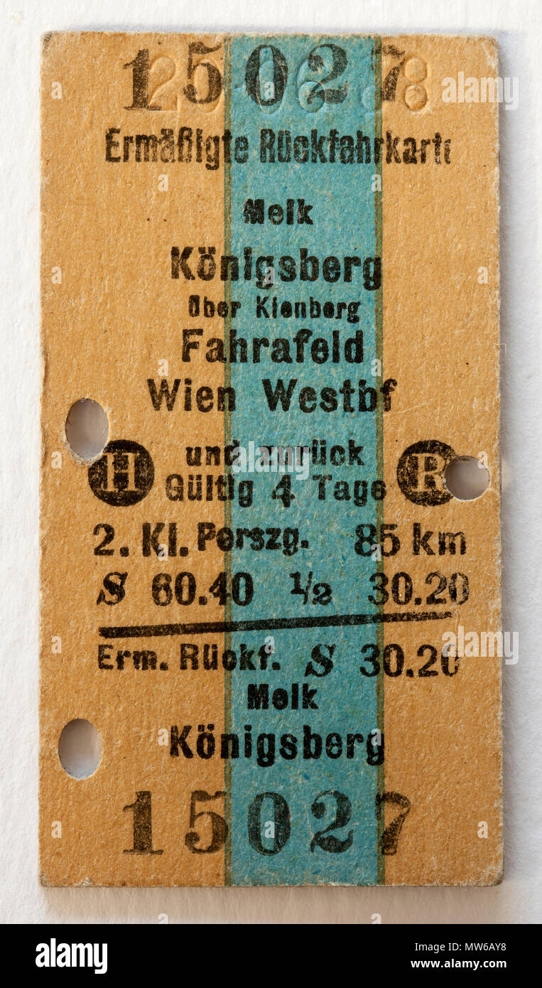 Jahrgang Deutsche Bahn Fahrkarte - Konigsburg Wien Stockfoto