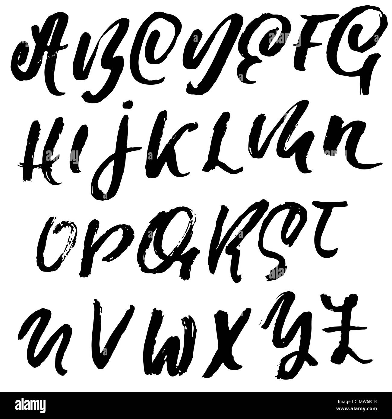 Handdrawn trockenen Pinsel Font. Moderne Bürste Schriftzug. Grunge style Alphabet. Vector Illustration. Stock Vektor