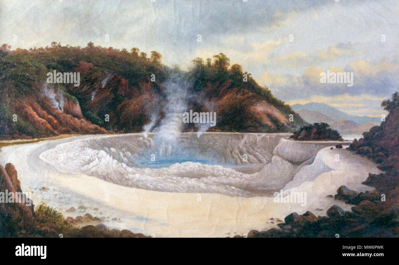 . Cauzldron an tha Top der Weißen Terrasse, Rotomahana. 1919 150 D G Edwards - Kessel an der Spitze der weißen Terrasse, Rotomahana Stockfoto