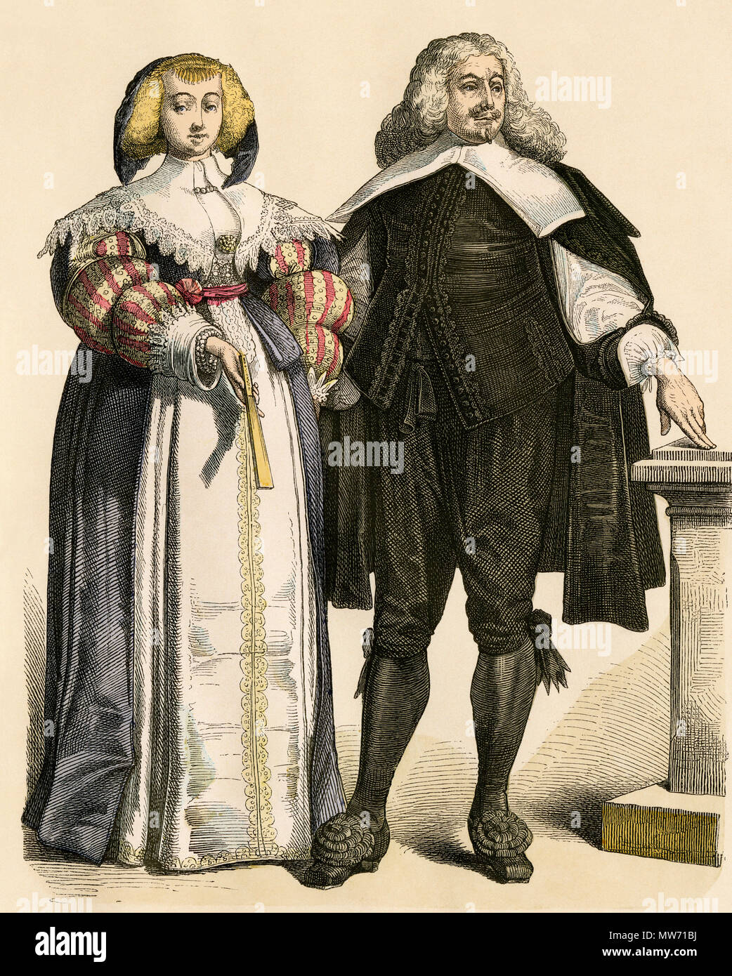 Deutsches Ehepaar von 1600. Hand-farbig drucken Stockfoto