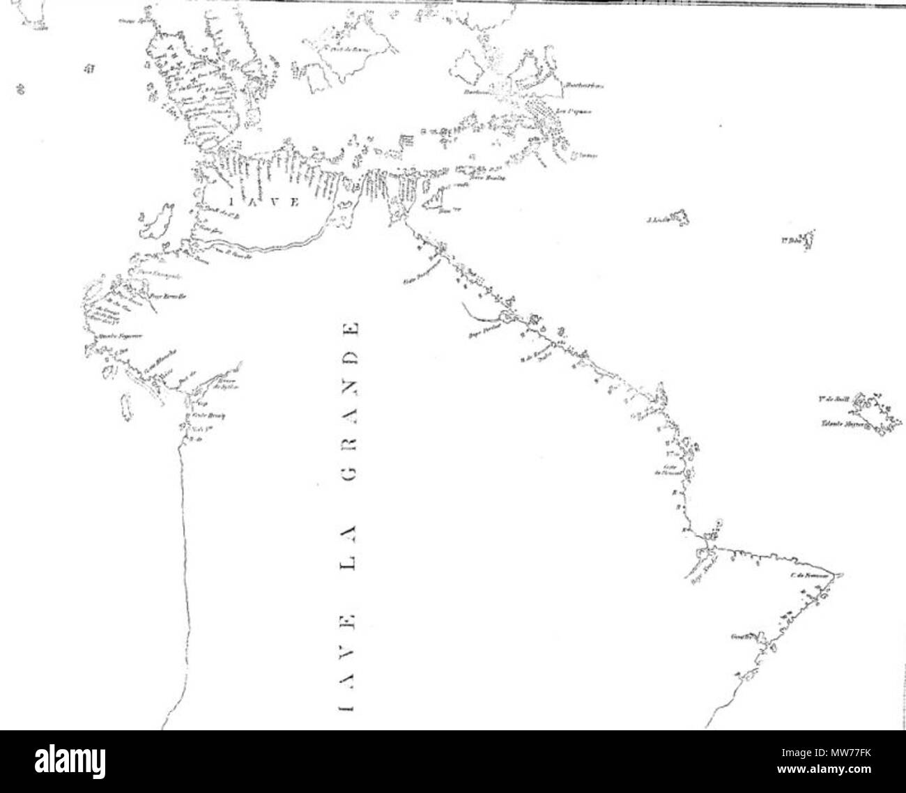 . Eine Karte von 'Java La Grande', die Befürworter der Theorie der Portugiesischen Entdeckung von Australien Australien halten werden. Original Karte stammt aus dem 16. Jahrhundert; Early Voyages in Terra Australis wurde 1859 veröffentlicht. Ich weiß nicht, 311 Java La Grande Stockfoto