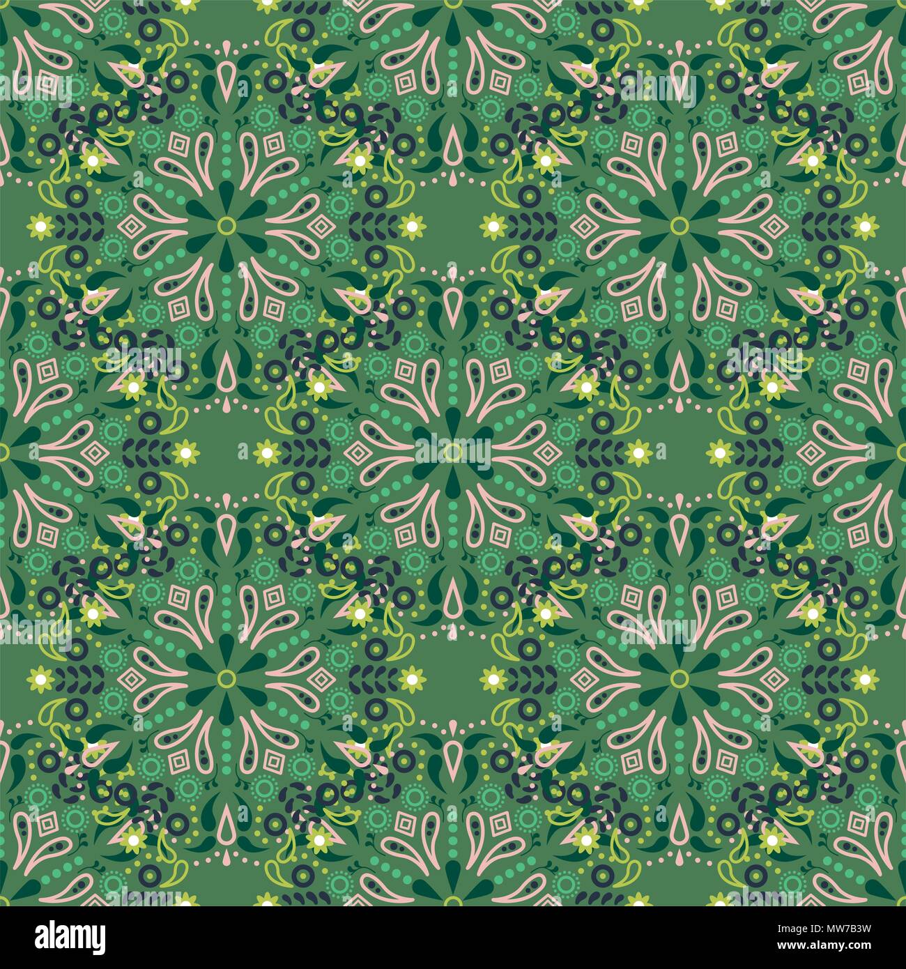 Grün Mandala nahtlose Vektor Muster. Stock Vektor